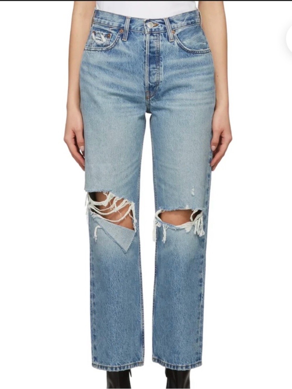 Re/Done 90s Crop Low Slung Distressed Straight-Leg Jeans